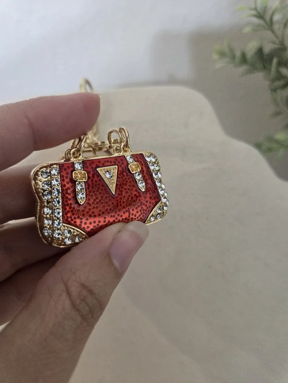 Gold-Tone Red Mini Handbag Keychain Charm
